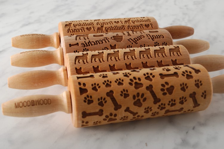 Set of 4 mini wooden roller - perfect for French Bulldog lovers