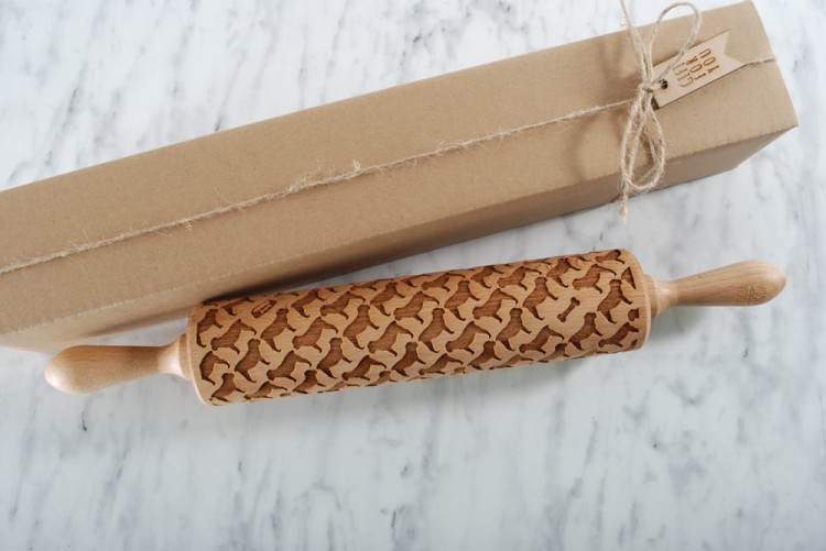 Wooden laser engraved rolling pin for cookies with  bulldogs