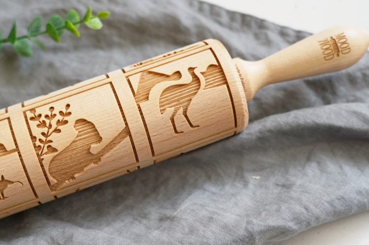 Wooden laser engraved rolling pin with koala bear