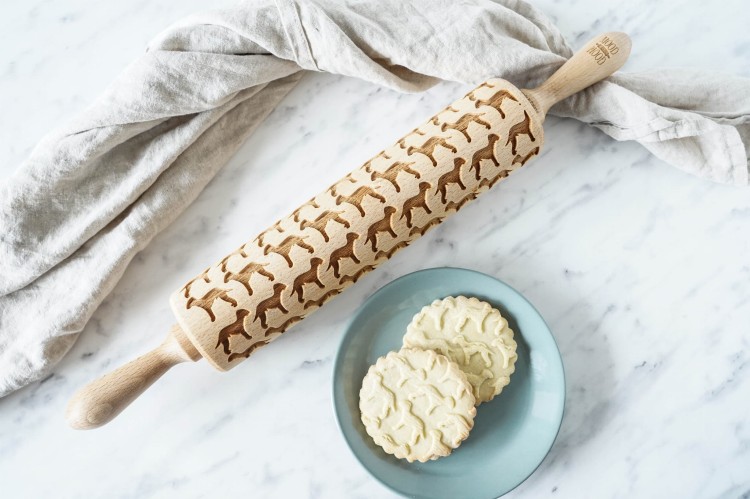 Wałek drewniany laserowo grawerowany w  psy rasy Bedlington terrier