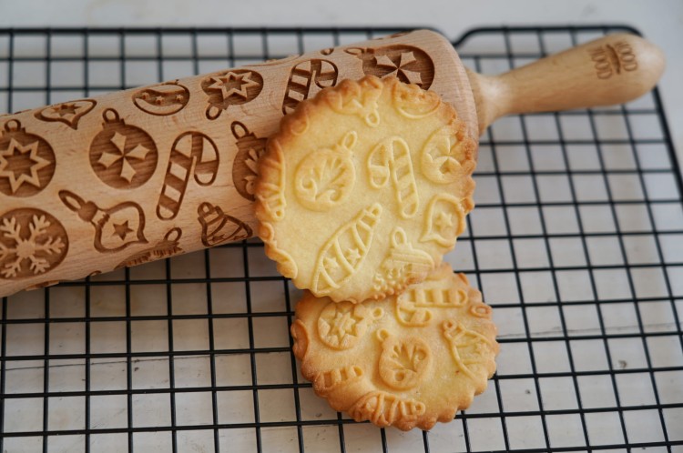 beech engraved rolling pin baubles