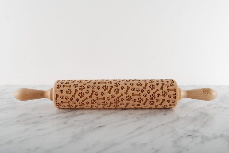 decorative rolling pin with paw and bone design