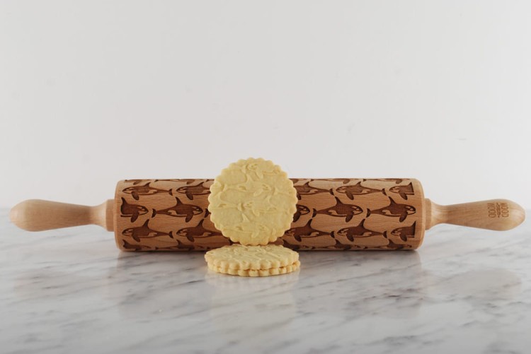 Laser engraved rolling pin with orcas