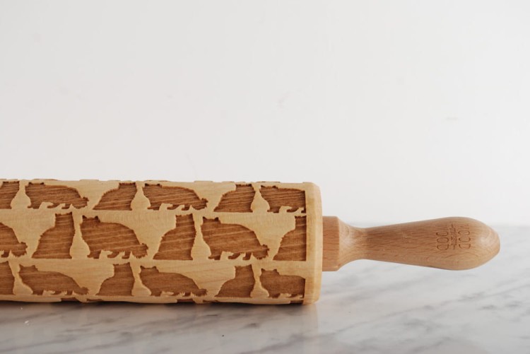 Laser engraved rolling pin  - cats design