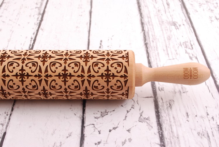 engraved wooden rolling pin arabesque