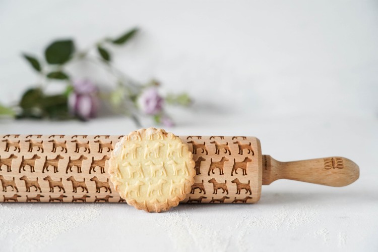 Smooth foxterrier embossing rolling pin for cookies - from Mood for Wood