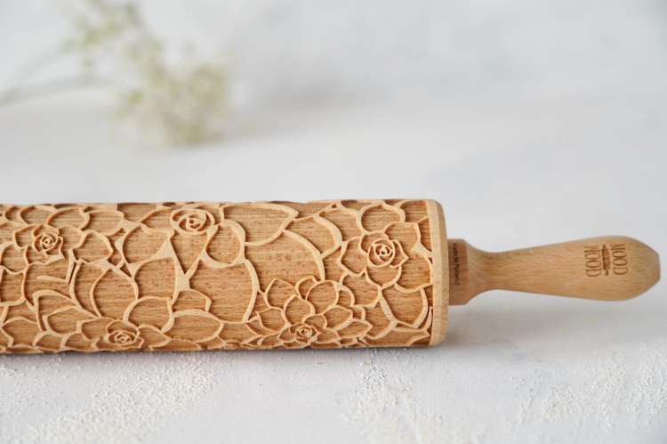 grawerowany wałek do ciasta Sukulent motyw kaktusów na ciasteczkach Mood for Wood
