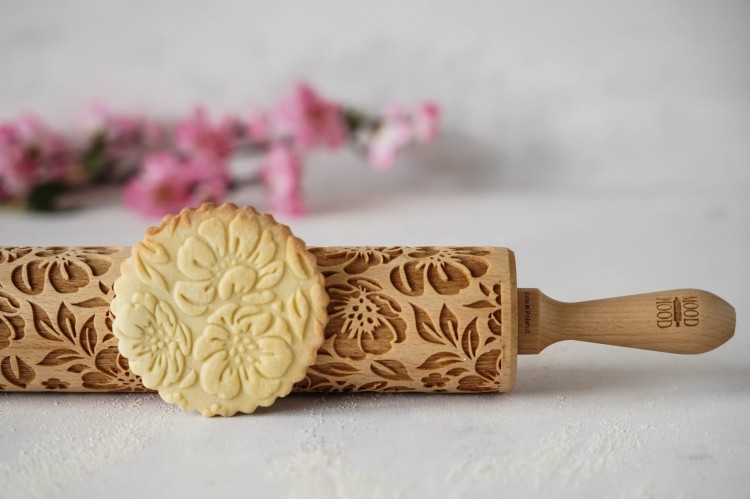 vintage floral engraved rolling pin
