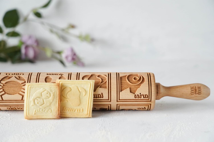 engraved wooden rolling pin zodiac