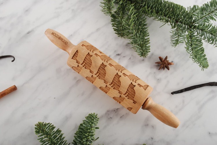 Mini engraved rolling pin for cookies with American shorthair cat