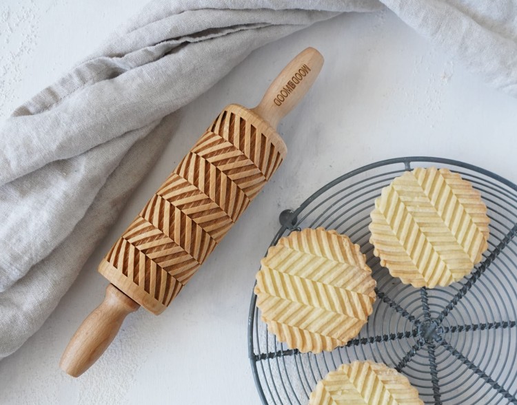 Mini wałek do ciasta we wzór herringbone, tweed - klasyczny od Mood for Wood