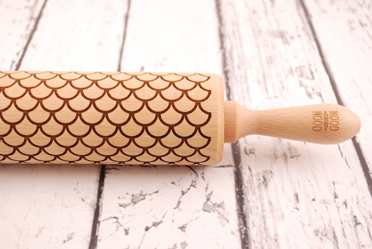 engraved wooden rolling pin fish small scale beech Mood for Wood