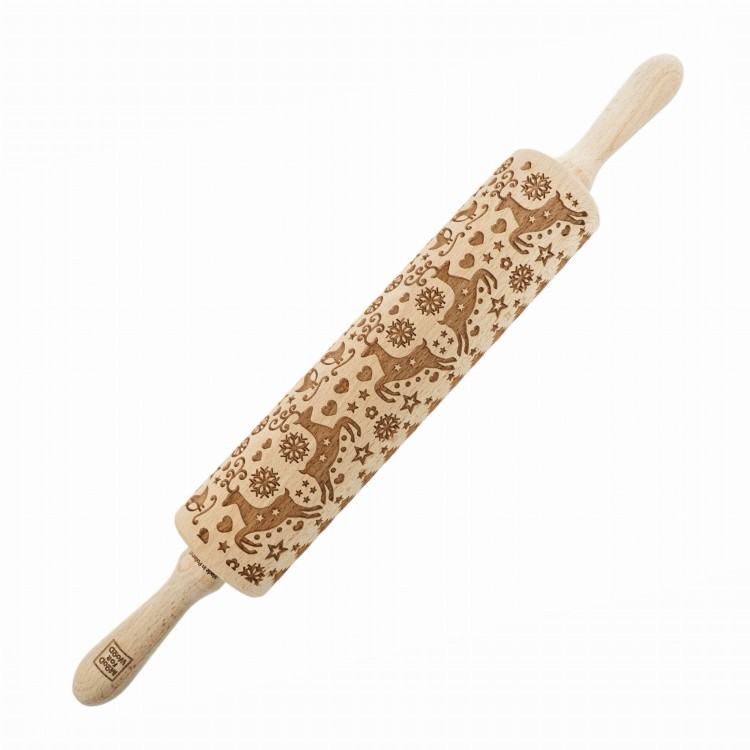 wooden engraved rolling pin beech reindeer