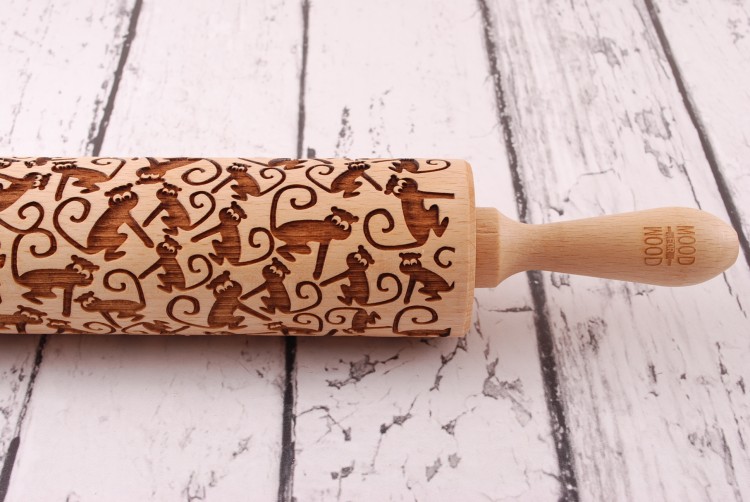 cookie embossing rolling pin deep engraving monkeys