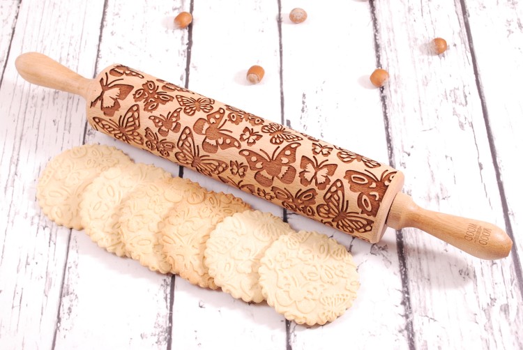 deep engraving butterfly rolling pin handmade