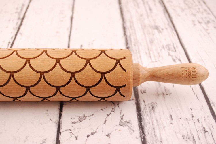 engraved wooden rolling pin fish large scale pattern