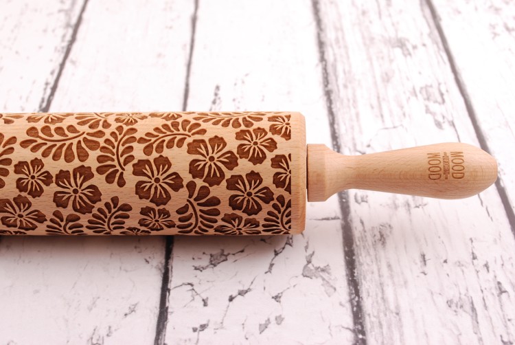 engraved rolling pin Paradise floral pattern