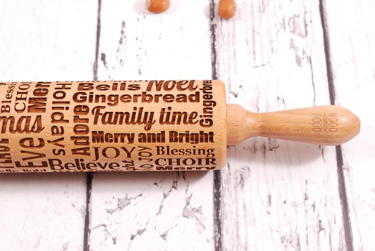 Beech cookie rolling pin with deep engraving