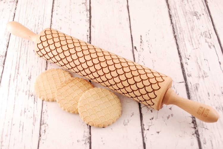 Wooden rolling pin with fish scale design - from Mood for Wood