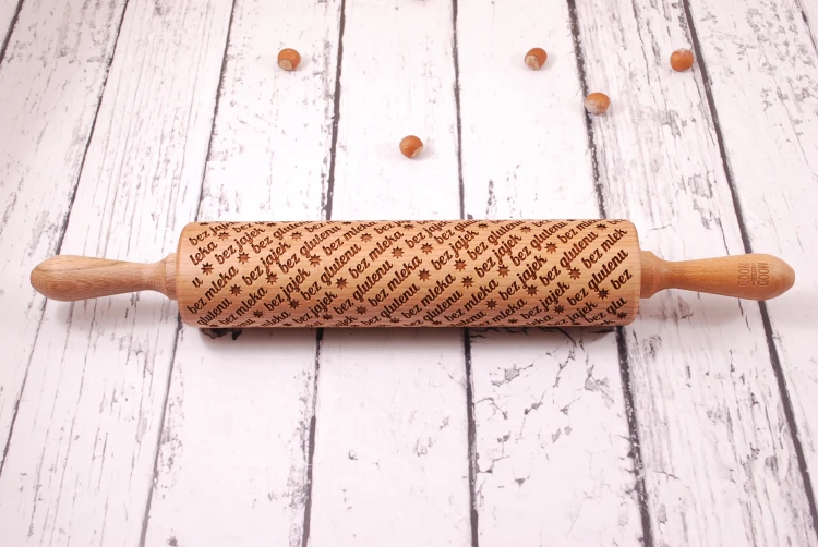 Wooden engraved rolling pin for gluten free diet cookies
