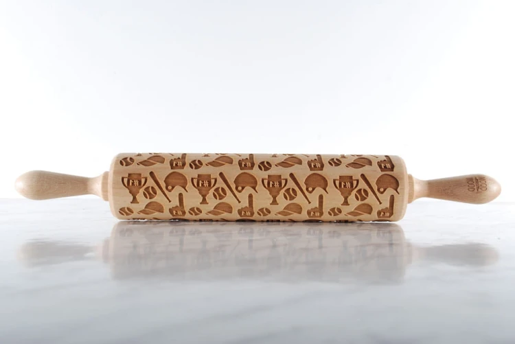beech rolling pin baseball for cookies raised relief