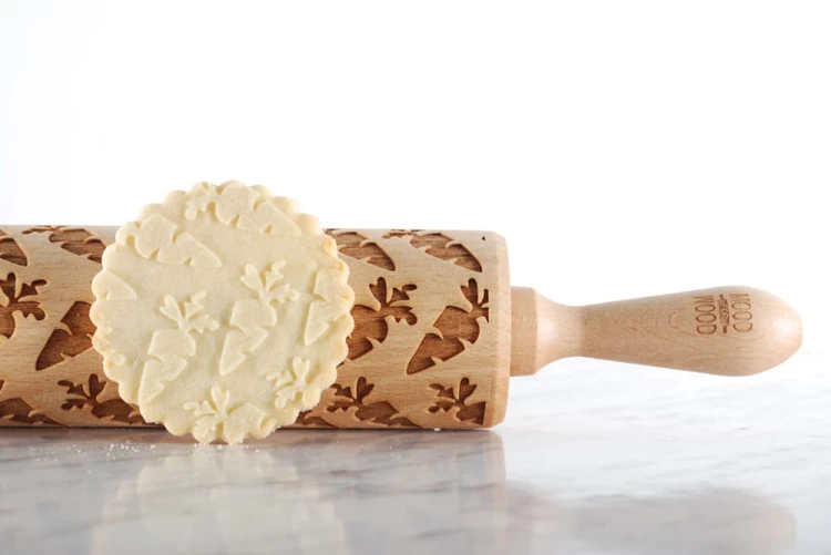 engraved wood rolling pin carrot deep engraving beech