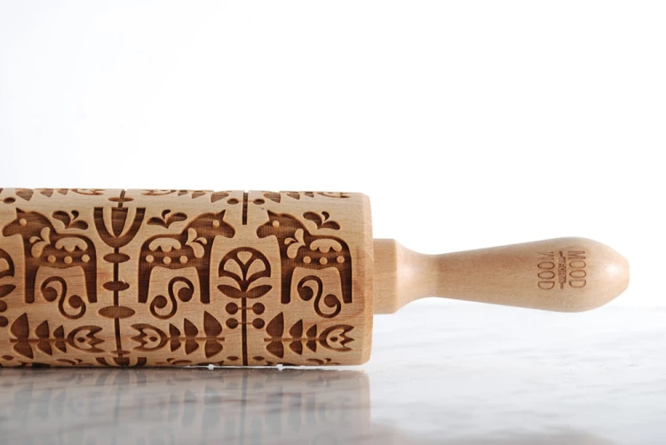 Engraved wooden rolling pin Dala Swedish horse
