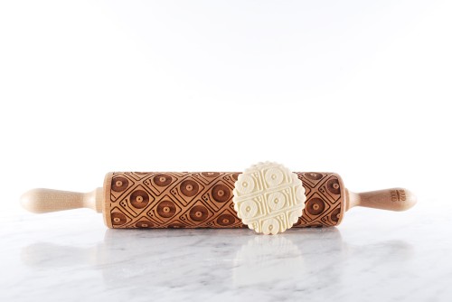 wooden cookie rolling pin with deep engraving DJ motif