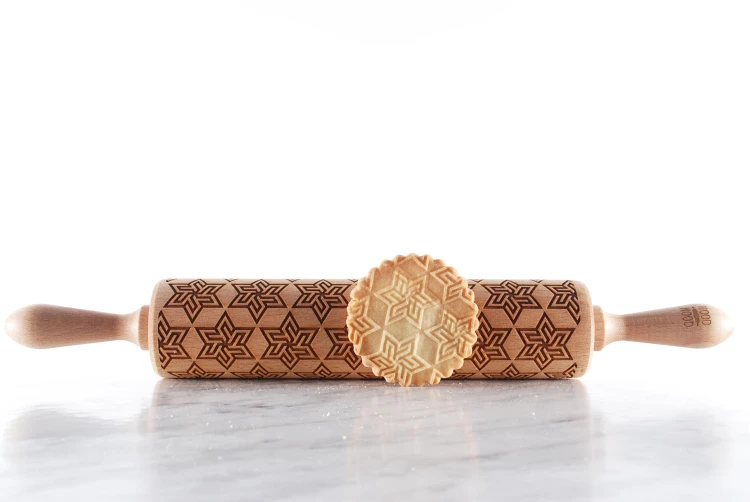 beechwood rolling pin deep engraving stars