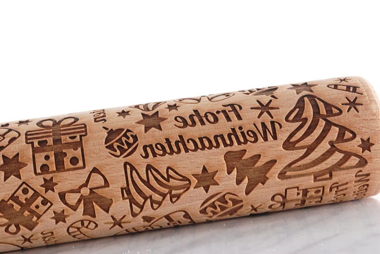 natural beech engraved rolling pin with German text