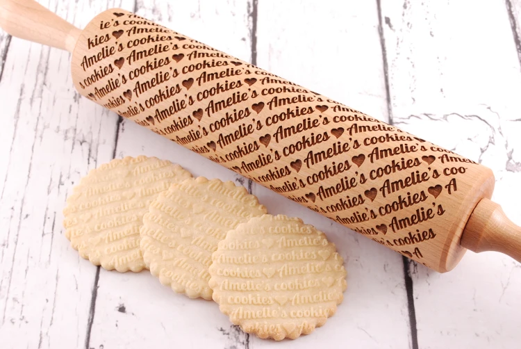 Wooden laser engraved rolling pin with name
