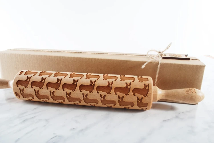 corgi motif on cookies after one pass rolling pin