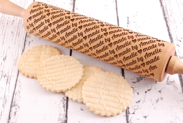 Wooden laser engraved rolling pin with YOUR name