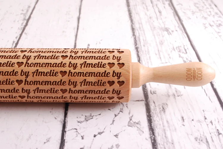 Wooden decorative rolling pin for cookies