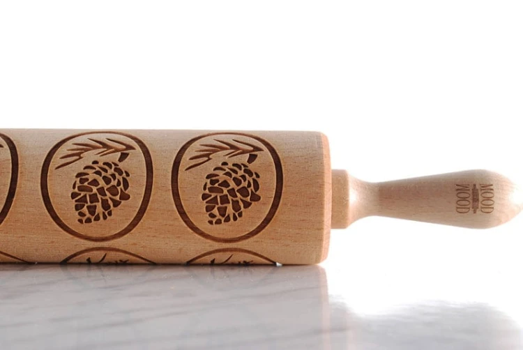 Engraved wood rolling pin Pine Cones for Christmas cookies
