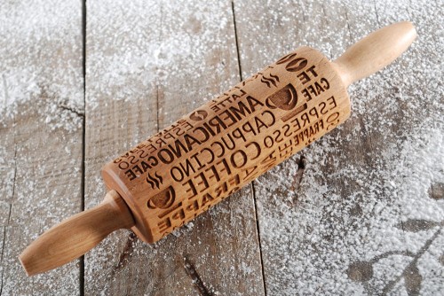 Mini wooden laser engraved rolling pin for coffee lover