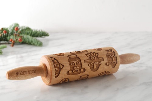 Mini engraved rolling pin with masks - from Mood for Wood
