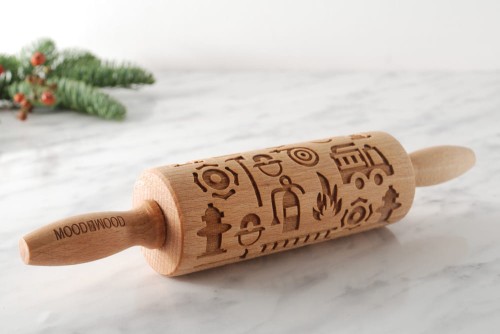 Mini wooden rolling pin with fireman design