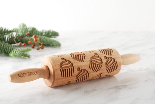 Mini engraved rolling pin for cookies, muffin design