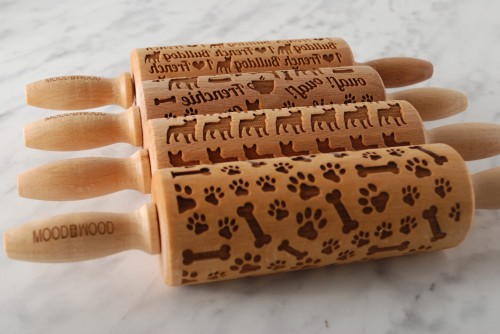 Set of 4 mini wooden roller - perfect for French Bulldog lovers