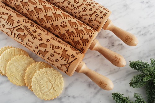 Set of 3 wooden rolling pins with French bulldog designs