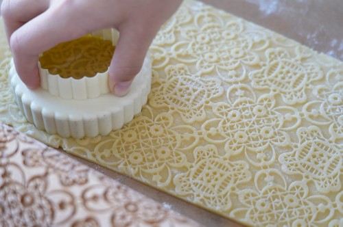 wooden rolling pin with lace engraving