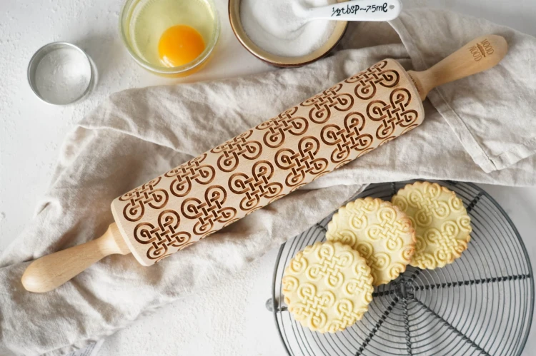 wooden rolling pin with Celtic braid