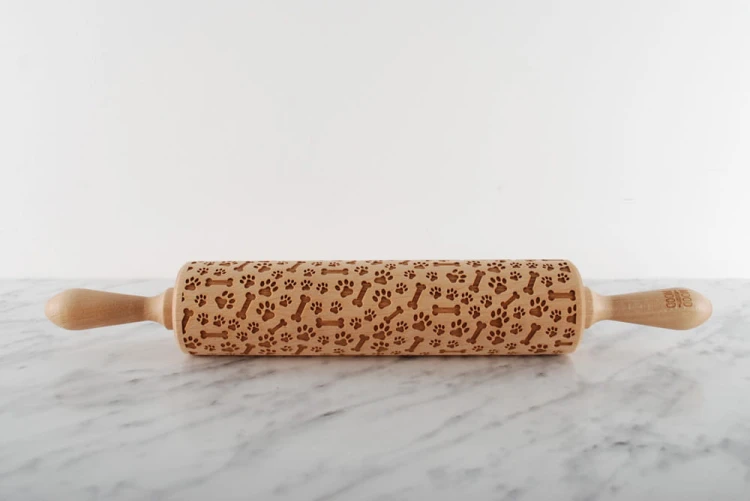 decorative rolling pin with paw and bone design