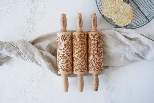 Set of three mini rolling pins for cookies
