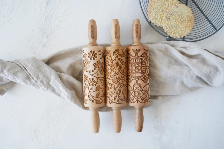 Set of three mini rolling pins for cookies