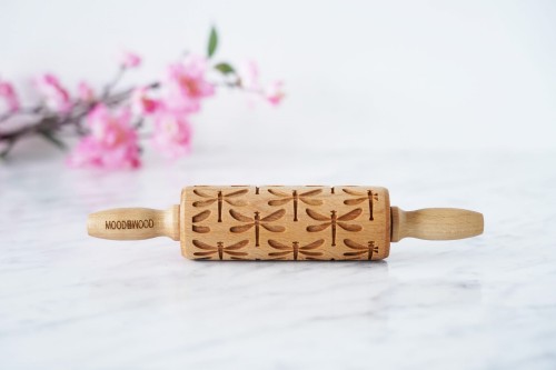 Mini wooden rolling pin engraved with dragonflies