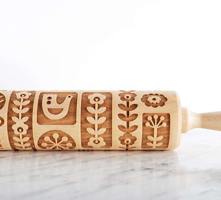 Engraved wooden rolling pin – Scandinavian folk motif