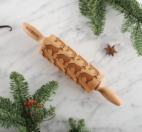 Mini rolling pin made of beech wood with dogs