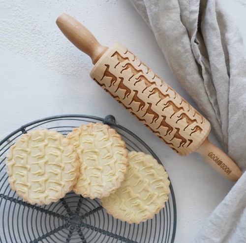 Mini wooden embossing rolling pin with Azawakh breed